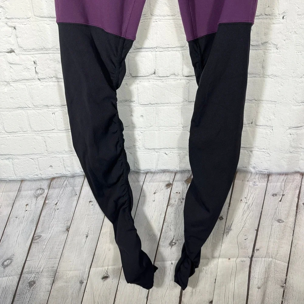 Alo Yoga Goddess Leggings Purple Black High Waist Ribbed Stirrup Size Small